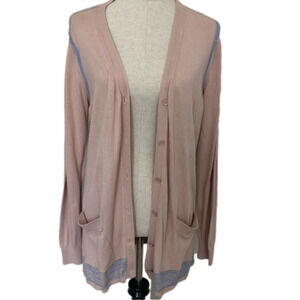 CAbi 5288 Lucy Button Down Cardigan with Pockets Blush Pink with Lavender Trim